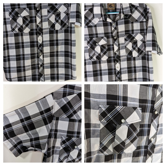 Pearl Snap Western Style Shirts XXL Plaid Lot 2 Pair Black White Gray Silver - Picture 13 of 16